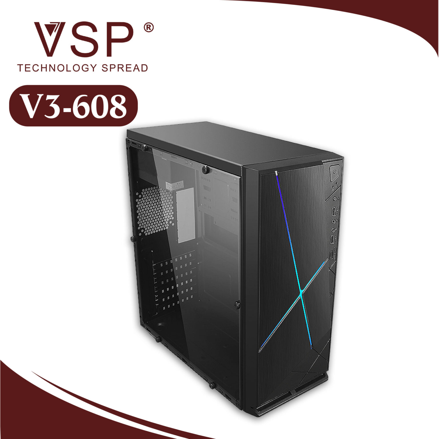 Case Thùng máy Vision VSP V3-608 LED RGB (M-ATX/ATX) - Ảnh 2