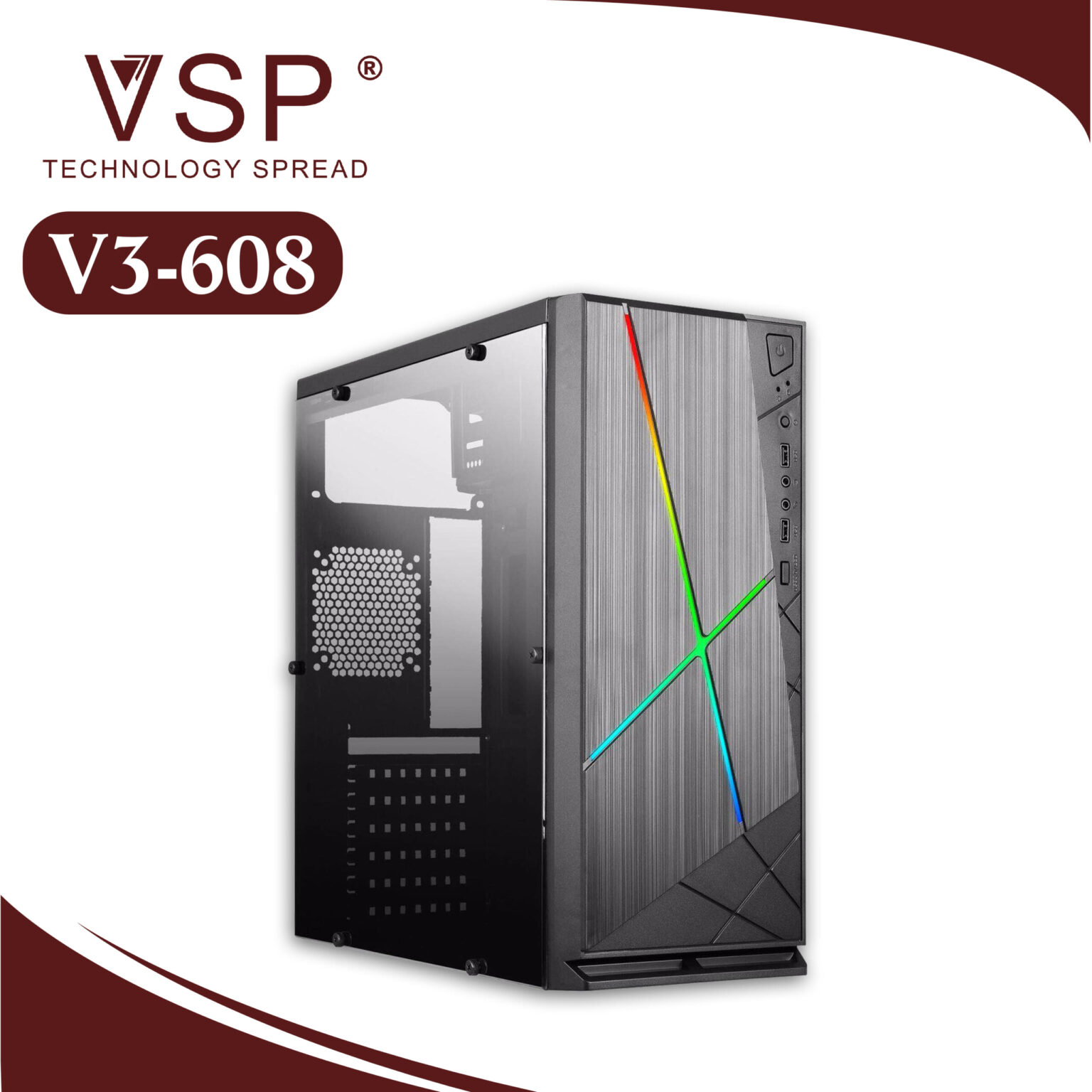 Case Thùng máy Vision VSP V3-608 LED RGB (M-ATX/ATX) - Ảnh 3