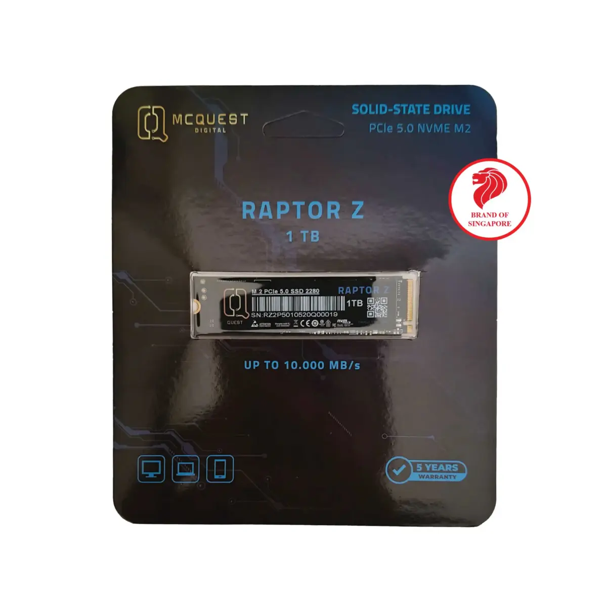 SSD MCQuest Raptor Z 1TB NVMe PCIe Gen 5 (10,000 MB/s, 700TBW) - Ảnh 1