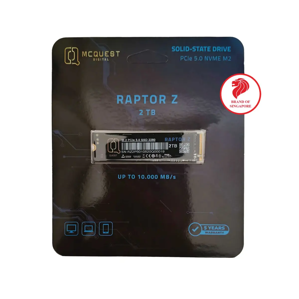SSD MCQuest Raptor Z 2TB NVMe PCIe Gen 5 (10,000 MB/s, 700TBW) - Ảnh 1