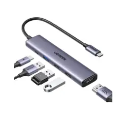 Hub Chuyển Đổi USB Ugreen USB-C 5 In 1 15495 (1 USB C PD 100W, HDMI 4K@30Hz, 2x USB 2.0, USB 3.0)