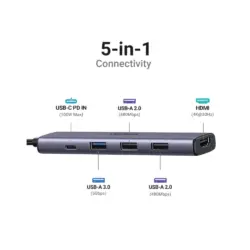 Hub Chuyển Đổi USB Ugreen USB-C 5 In 1 15495 (1 USB C PD 100W, HDMI 4K@30Hz, 2x USB 2.0, USB 3.0) - Ảnh 2