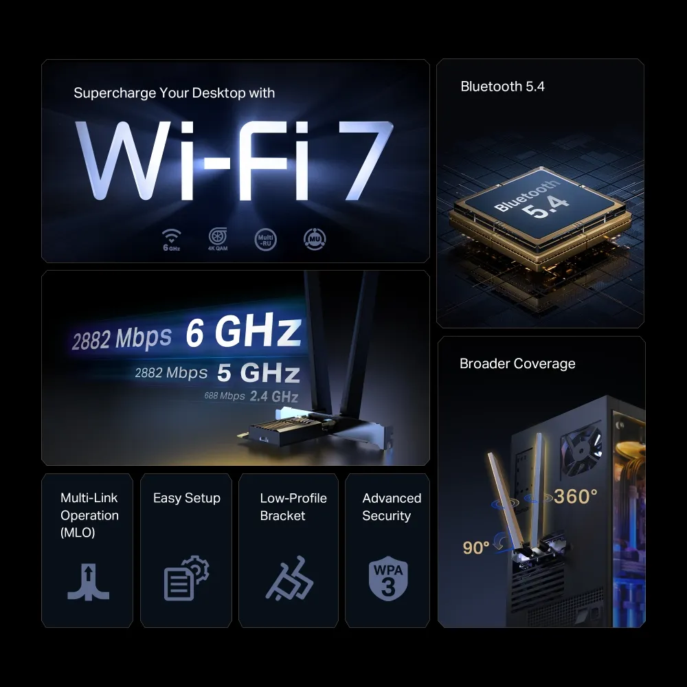 Card WIFI TP LINK BE6500 Archer TBE400E Chinh Hang WIFI 7 Bluetooth 5.4 5