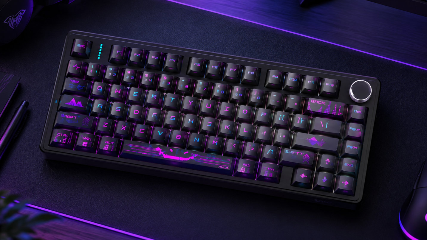 Ban Phim Gaming Aula F75 Den Tim Grey Wood V3 Switch 3 Mode Co Nut Xoay 1